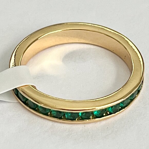Green Cubic Zirconia Eternity Ring Size 7 8 9 Gold Plated Stackable Faux Emerald - Picture 8 of 12
